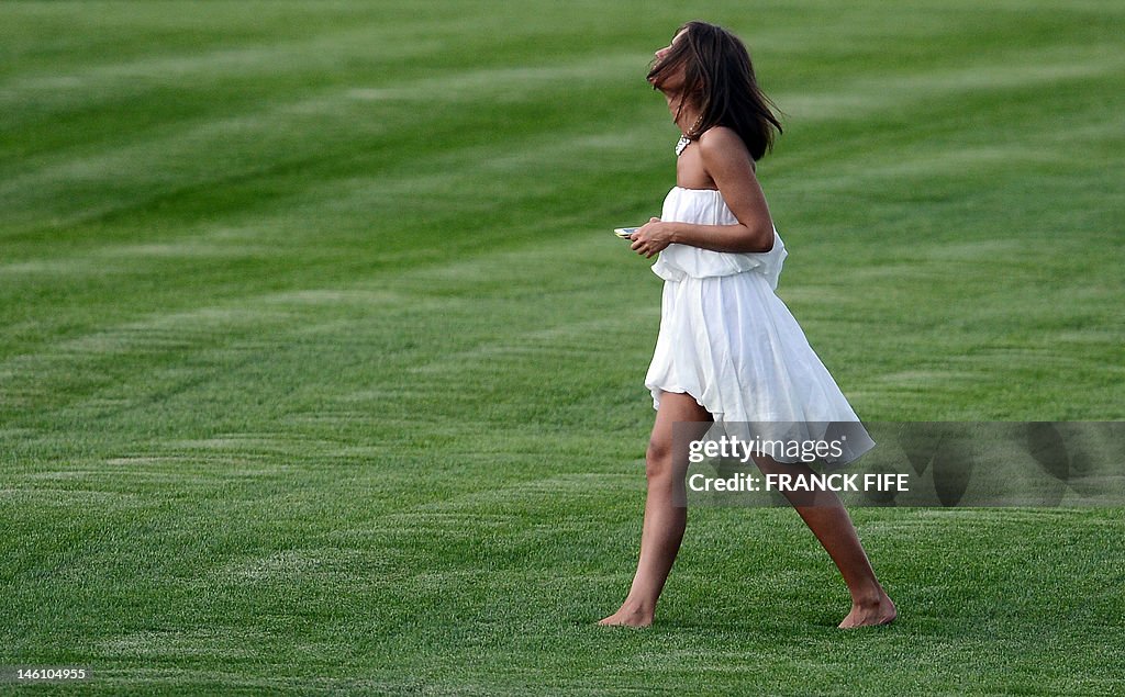 A woman walks at the Dombass Arena stadi