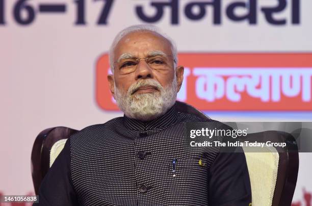 Prime Minister Narendra Modi at the BJP National Executive Meeting at NDMC convention centre in New Delhi on January 16, 2023.