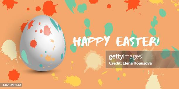 easter egg with splashes and text on an abstract background. festive spring stylish illustration. - easter eggs white background stock illustrations