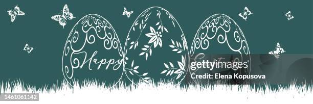easter eggs on a colored background. festive linear illustration in flat style. - easter egg decorating stock illustrations