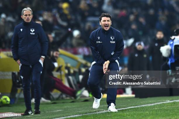 Salvatore Bocchetti head coach of Hellas Verona reacts during the Serie A match between Udinese Calcio and Hellas Verona at Dacia Arena on January...