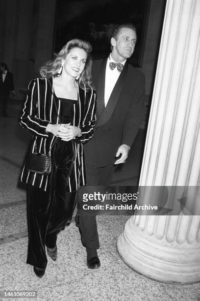 Knicks coach Pat Riley with wife Chris dressed in a black and white striped Armani jacket and black pants at the Metropolitan Museum of Art's annual...