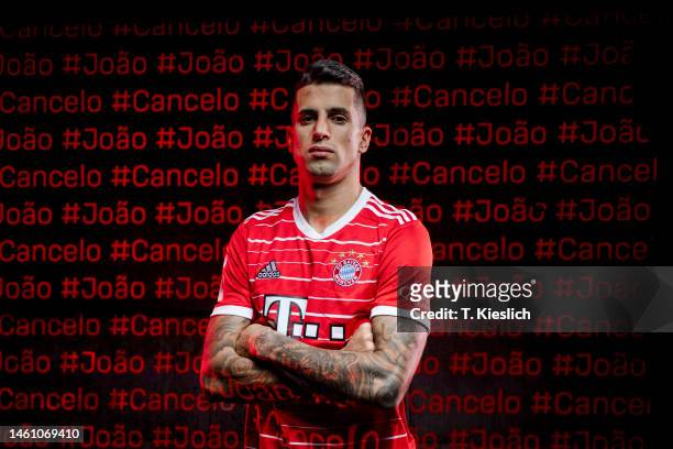 Joao Cancelo of FC Bayern Muenchen during the photo shot on January 31, 2023 in Munich, Germany.