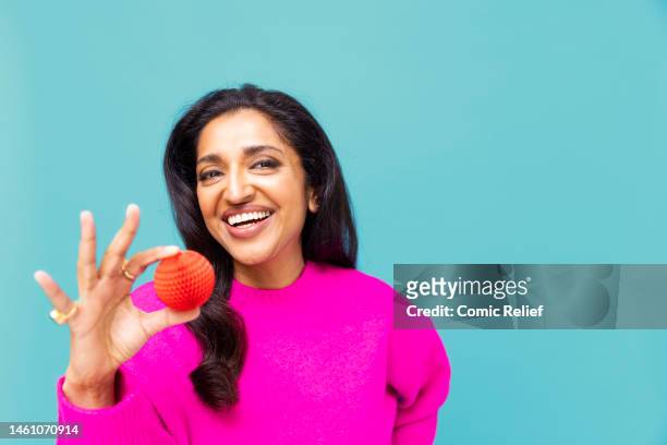 In this image released on February 1 Actress, Sindu Vee supports Red Nose Day 2023 by wearing the new Red Nose, which has been designed by Sir Jony...