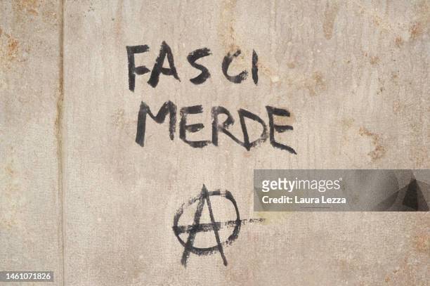 An inscription on a wall praising the Italian anarchist Alfredo Cospito in the restrictive 41-bis prison regime who began a 100- day hunger strike...
