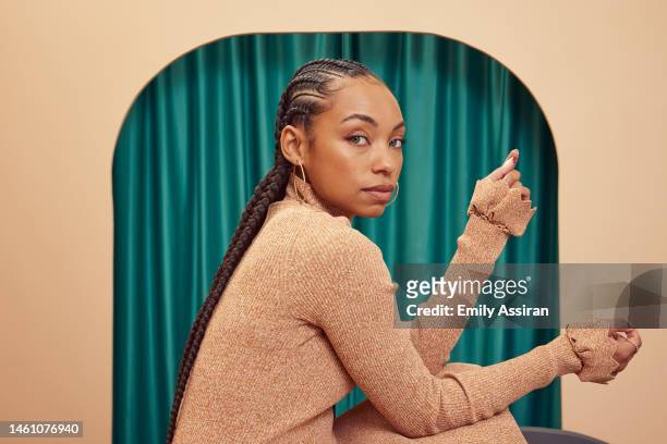 Logan Browning of Women Write Now poses for a portrait at Getty Images Portrait Studio at Stacy's Roots to Rise Market on January 22, 2023 in Park...