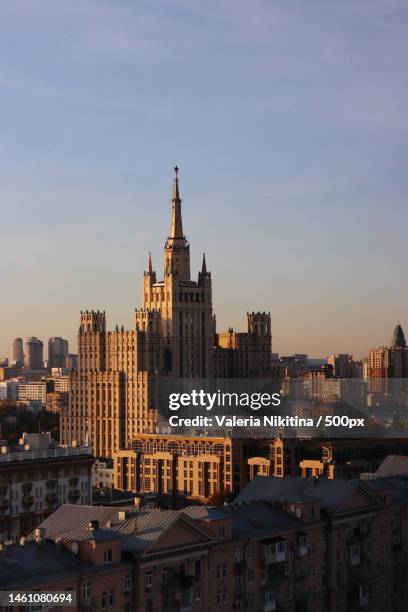 aerial view of buildings in city against sky,russia - nikitina stock pictures, royalty-free photos & images