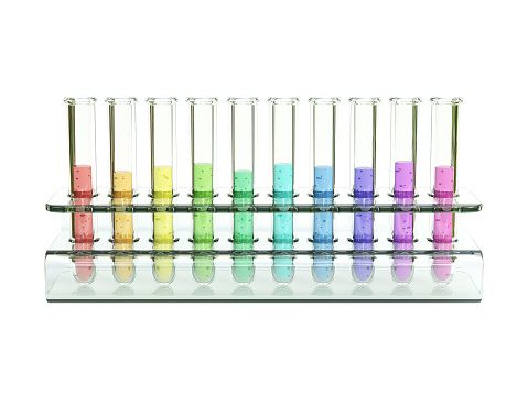 Colorful test tubes isolated on white background 3d rendering