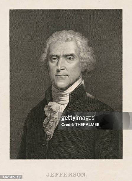 illustrations, cliparts, dessins animés et icônes de thomas jefferson - 3e président des états-unis gravure 1890 - thomas jefferson