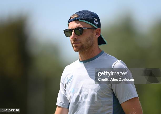 Jos Buttler of England looks on during a England Nets Session at the Diamond Oval on January 31, 2023 in Kimberley, South Africa.