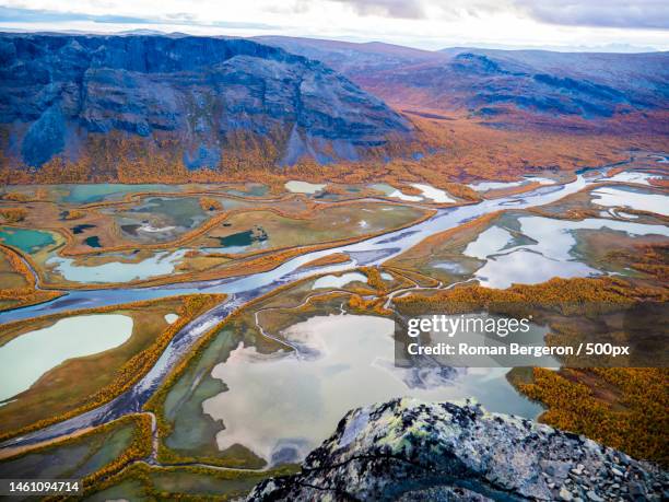 view from skierfe mountain in autumn,skierfe,jokkmokk,sweden - sweden nature stock pictures, royalty-free photos & images