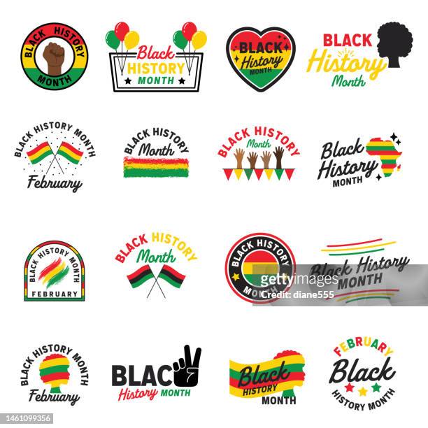 black history month icons and badges - african american history stock illustrations