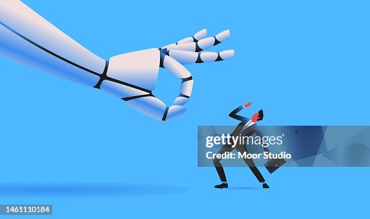 Illustration d’un petit homme géant en train de feuilleter un robot géant Illustration d’un petit homme géant en train de feuilleter un robot géant