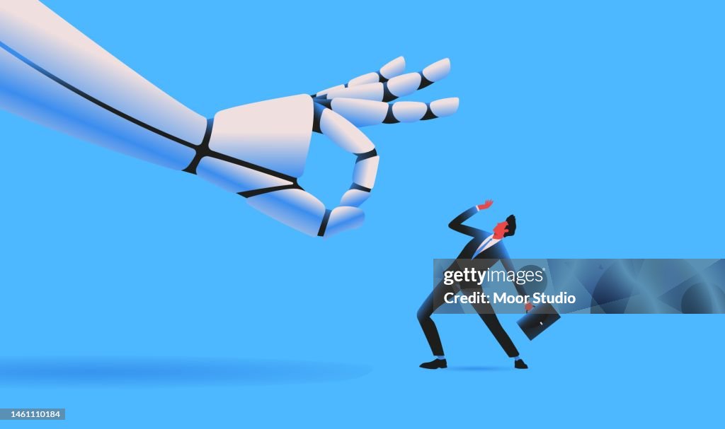 Robô gigante que agita a ilustração minúscula do homem
