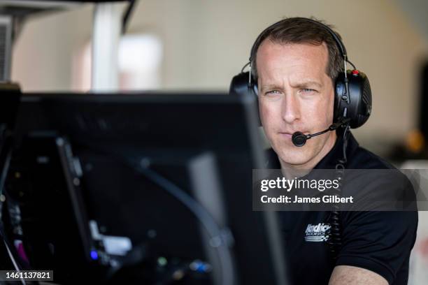 Hendrick Motorsports team member works in the garage during the NASCAR Garage 56 Test at Daytona International Speedway on January 31, 2023 in...