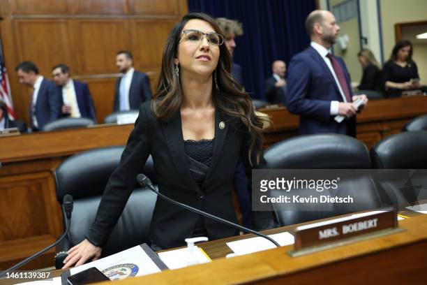 Rep. Lauren Boebert arrives for a meeting of the House Oversight and Reform Committee in the Rayburn House Office Building on January 31, 2023 in...