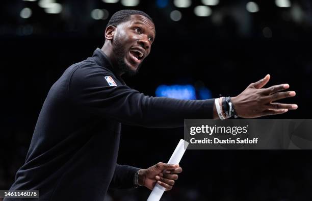 Brooklyn Nets assistant coach Royal Ivey during the first quarter of the game against the New York Knicks at Barclays Center on January 28, 2023 in...