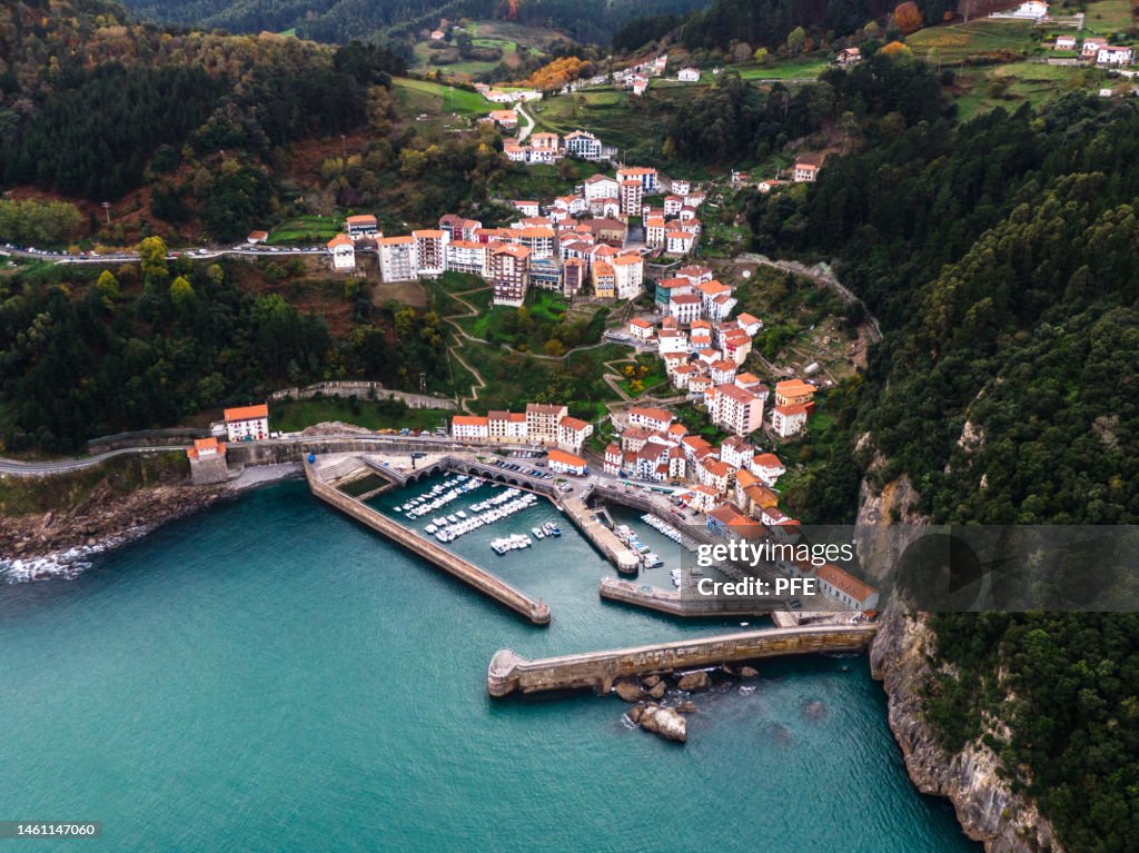 Aerial view of Elantxobe in Basque Country