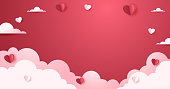 Valentines day background with product display and Heart Shaped Balloons. Paper cut style.