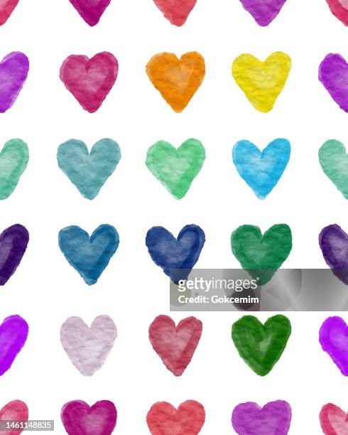 stockillustraties, clipart, cartoons en iconen met multicolored watercolor hearts seamless pattern, valentine's day greeting card design element. - love you