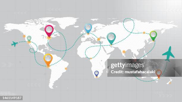 ilustrações de stock, clip art, desenhos animados e ícones de travel around the world - linha pontilhada