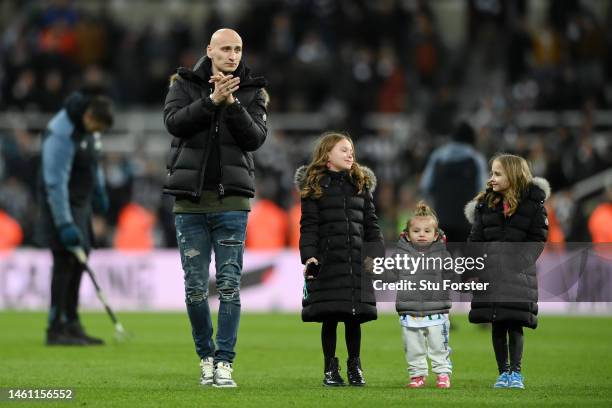 Jonjo Shelvey of Newcastle United acknowledges the fans at half-time after a confirmed January move during the Carabao Cup Semi Final 2nd Leg match...