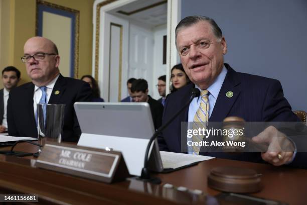 Committee Chairman Rep. Tom Cole starts the meeting as ranking member Rep. Jim McGovern looks on during a hearing before the House Committee on Rules...