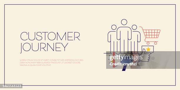 customer journey related design with line icons. business, marketing, customer experience, data. - customer experience stock illustrations