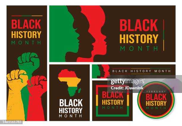 set von black history month februar konzepte, flyer, banner, poster, abzeichen, label. bannervorlagendesigns mit text. - flyers logo stock-grafiken, -clipart, -cartoons und -symbole