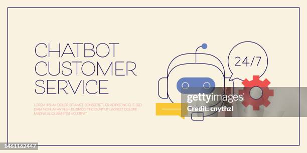 chatbot customer service related design with line icons. robot, service, advice, assistance. - chatbot stock illustrations