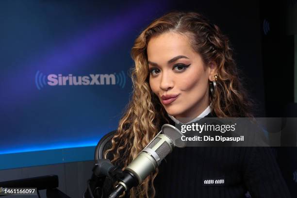 Rita Ora visits SiriusXM Studios on January 31, 2023 in New York City.