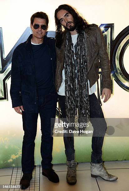 Tom Cruise and Russell Brand attend the European premiere of Rock Of Ages at The Odeon Leicester Square on June 10, 2012 in London, England.
