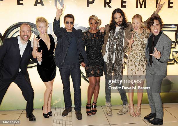 Actors Paul Giamatti, Julianne Hough, Tom Cruise, Mary J Blige, Russell Brand, Malin Akerman and Diego Boneta attend the European Premiere of 'Rock...