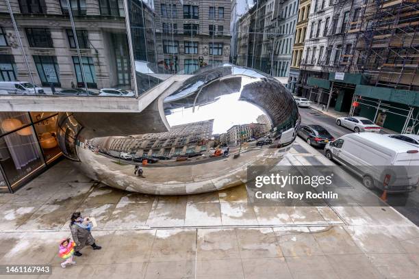 View of a new permanent public artwork by artist Anish Kapoor at 56 Leonard Street in Manhattan on opening day on January 31, 2023 in New York City....