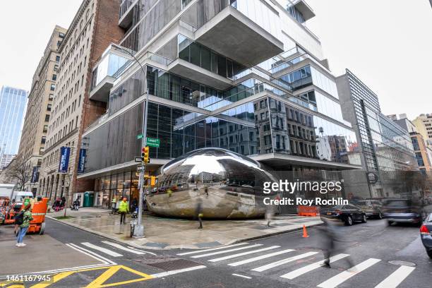 View of a new permanent public artwork by artist Anish Kapoor at 56 Leonard Street in Manhattan on opening day on January 31, 2023 in New York City....