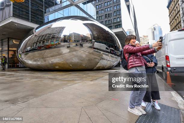 View of a new permanent public artwork by artist Anish Kapoor at 56 Leonard Street in Manhattan on opening day on January 31, 2023 in New York City....