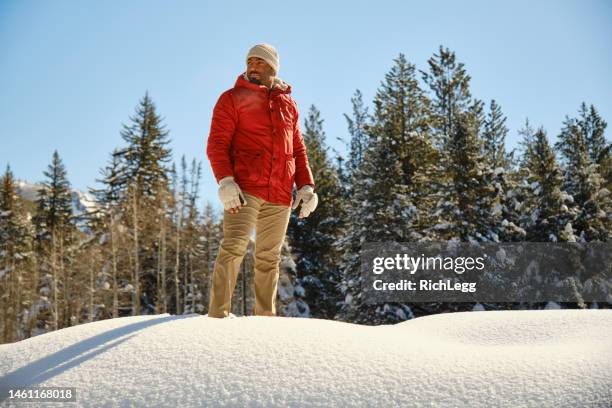 schneeschuhwanderungen in den bergen - schneeschuh stock-fotos und bilder