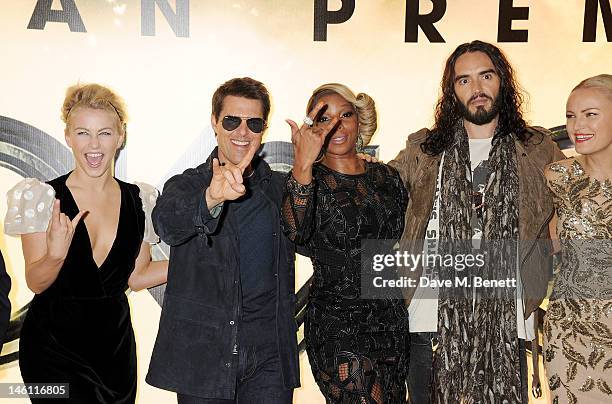 Actors Julianne Hough, Tom Cruise, Mary J Blige, Russell Brand and Malin Akerman attend the European Premiere of 'Rock Of Ages' at Odeon Leicester...