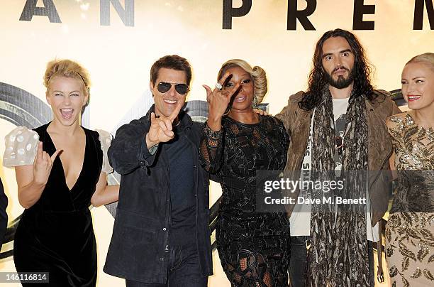 Actors Julianne Hough, Tom Cruise, Mary J Blige, Russell Brand and Malin Akerman attend the European Premiere of 'Rock Of Ages' at Odeon Leicester...