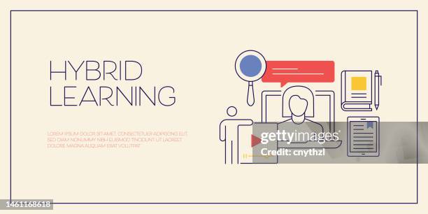 hybrid learning related conceptual vector illustration. education, school, e-learning, tutorials, teacher. - hybrid learning stock illustrations