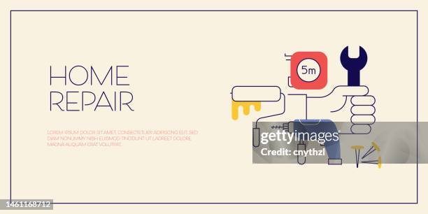 home repair related design with line icons. maintenance, renovation, home improvement. - home improvement vector stock illustrations