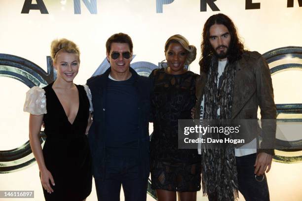 Julianne Hough, Tom Cruise, Mary J Blige and Russell Brand attend the European premiere of Rock Of Ages at The Odeon Leicester Square on June 10,...