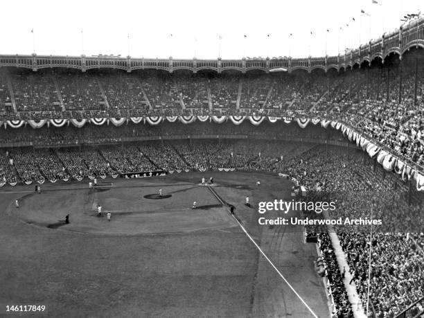 Thousands of fans watched the New York Yankees defeat the New York Giants in the first game of the 1937 World Series at Yankee Stadium, New York, New...