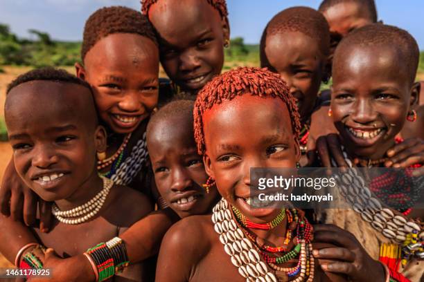 group of happy african children, east africa - hamer tribe stock pictures, royalty-free photos & images