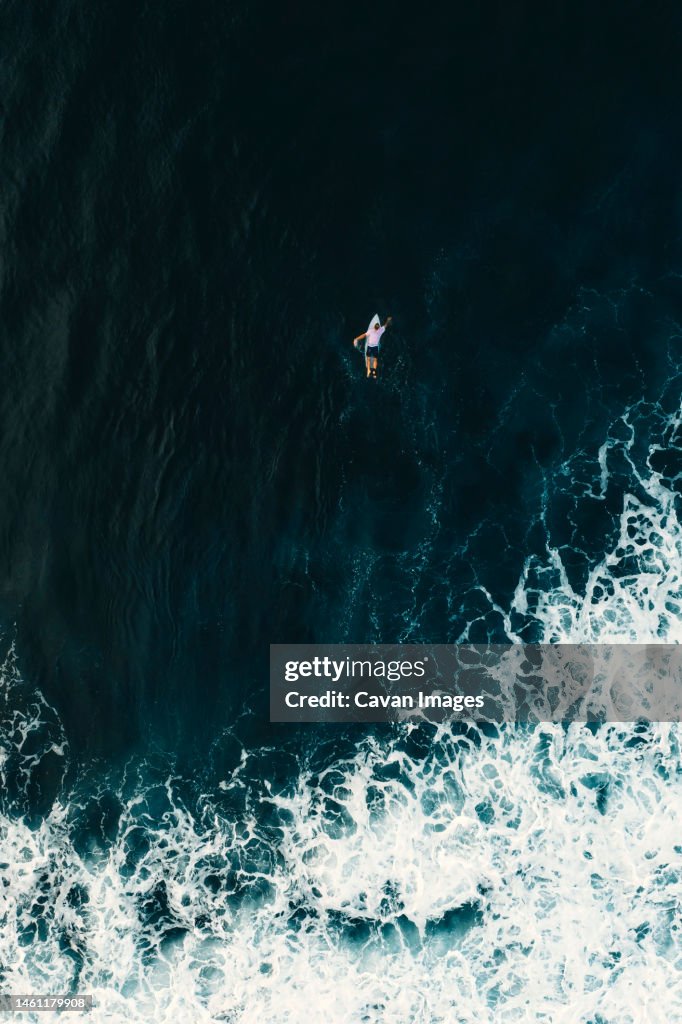 Aerial view of surfer, Bali, Indonesia