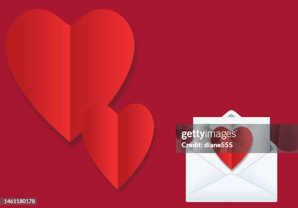 stockillustraties, clipart, cartoons en iconen met cut paper valentine's day hearts and envelope background with copy space - papercutting