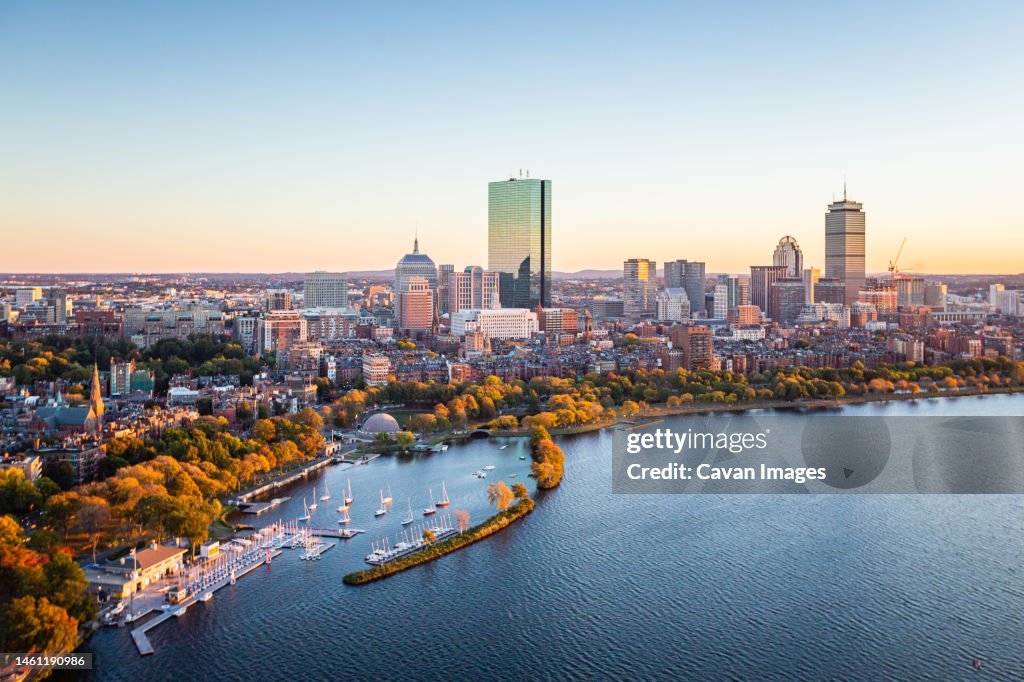 Boston, MA - Charles River Aerial Photography Downtown