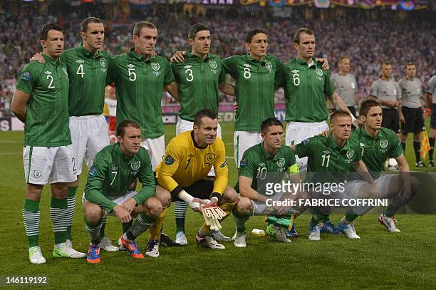 Irish defender Sean St Ledger, Irish defender John O'Shea, Irish defender Richard Dunne, Irish midfielder Stephen Ward, Irish midfielder Keith...