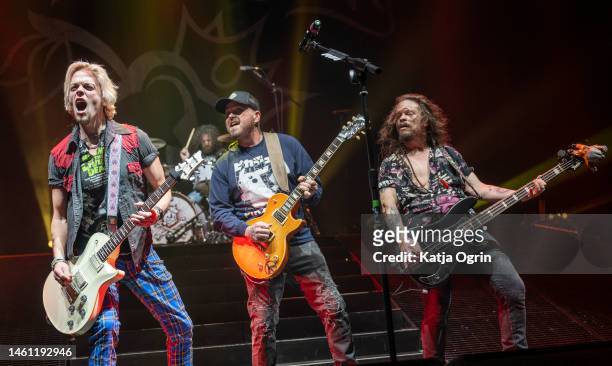 Ben Wells, Chris Robertson, John Fred Young and Steve Jewell of Black Stone Cherry perform at Resorts World Arena on January 31, 2023 in Birmingham,...