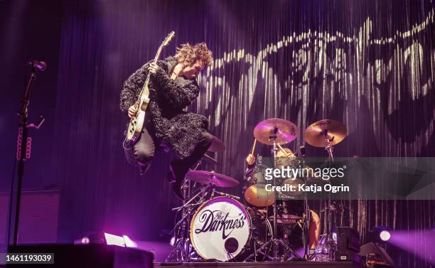 Justin Hawkins and Rufus Tiger Taylor of The Darkness performs at Resorts World Arena on January 31, 2023 in Birmingham, England.